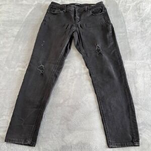 Buffalo David‎ Bitton Jess Mid Rise Distressed Black Wash Denim Women's Jeans 8